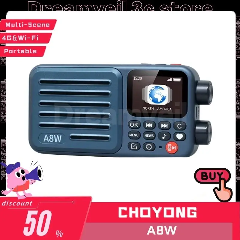 CHOYONG A8W Portable Internet Radio 4G&Wi-Fi Single Band Radio Connection Speaker Custom Multi-Scene Voice Control Radios Gifts