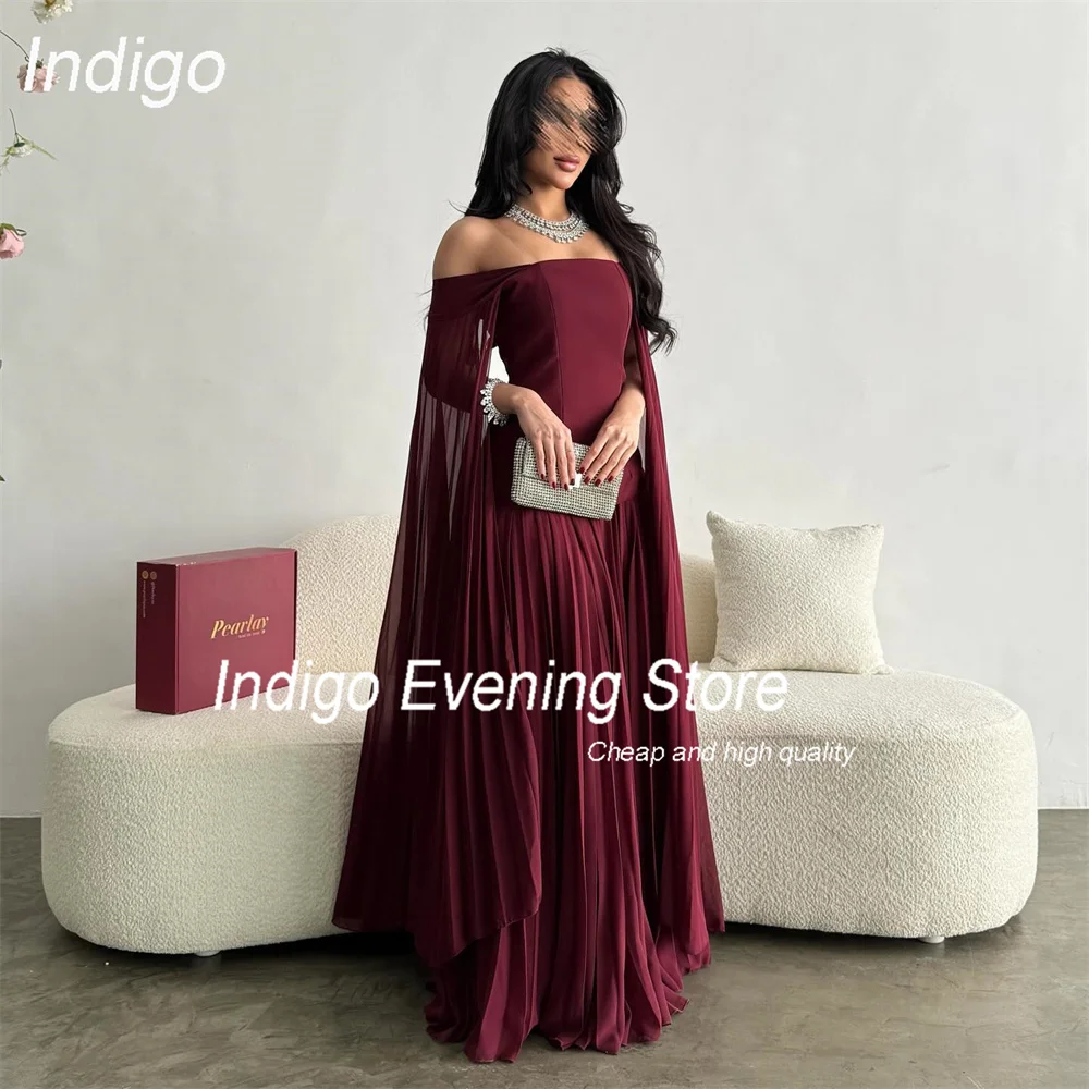 

Indigo Elegant A-Line Evening Dresses 2025 Off The Shoulder Strapless Open Back Pleat Party Prom Gown فساتين السهرة Customized