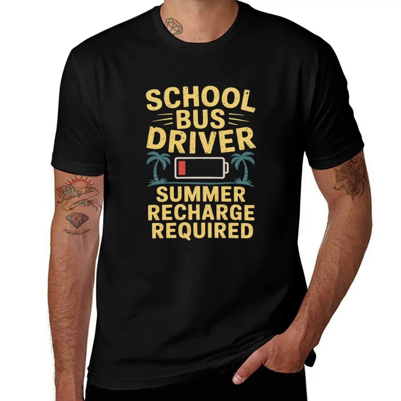 

School Bus Driver Summer Recharge Required School Vacation T-Shirt plain blue lock valentines boutique clothes t shirts for men