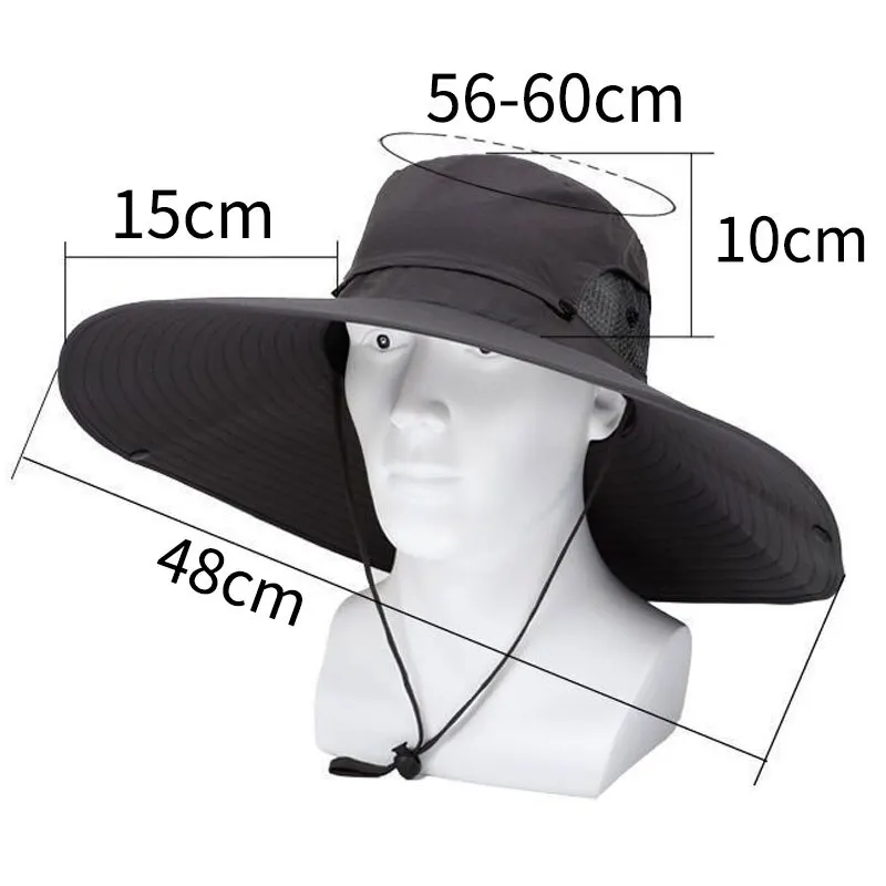 15cm Large Brim Polyester Sun Hat UV Protection Breathable Mesh Cap Foldable Men and Women Outdoor Fishing Hiking Beach Caps