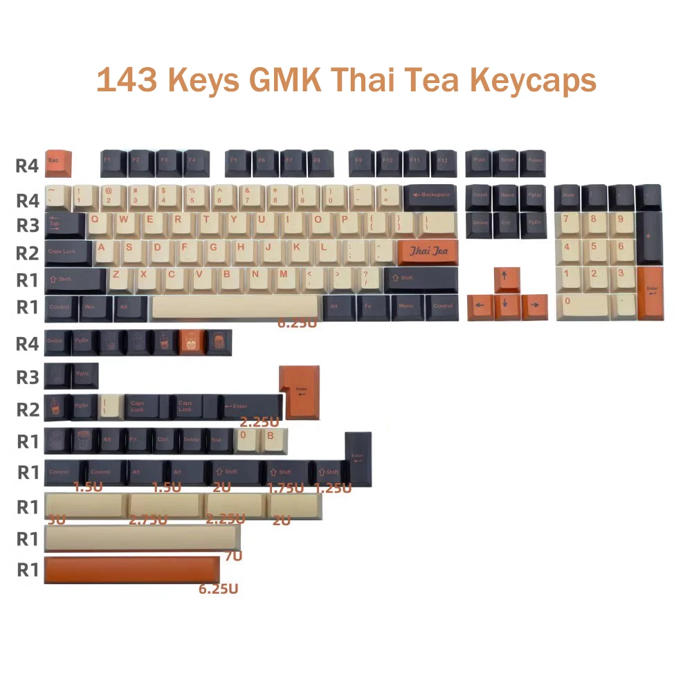 

143 Keys GMK Thai Tea Keycaps Cherry Profile PBT Dye Sublimation Mechanical Keyboard Keycap For MX Switch GK61 68 75 87 980