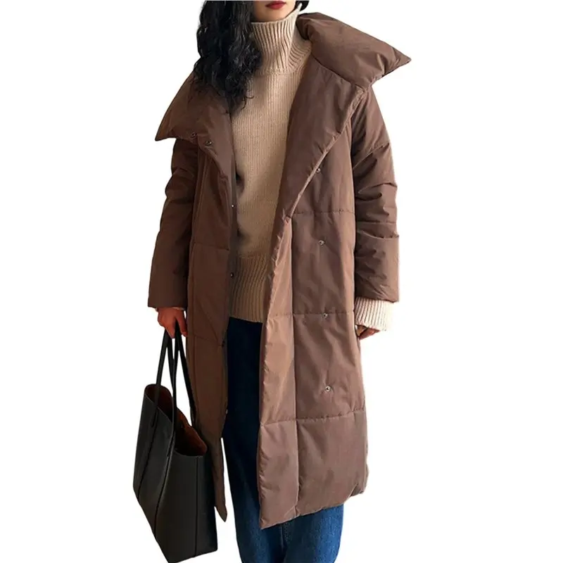 

CYL-Women's Long Quilted Cotton Coats Jackets Long Sleeve Stand Collar Padded Coats Jacket Outerwear With Pockets