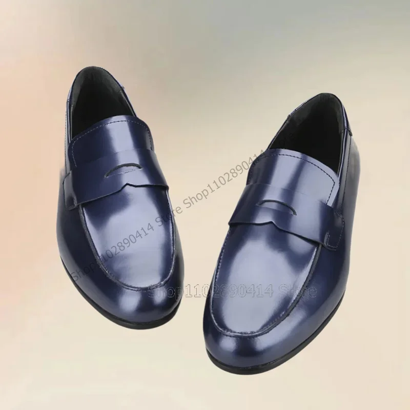 Blue Giltter Sewing Design Low Top Loafers Fashion Slip On Men Shoes Luxury Handmade Party Feast Banquet Office Men Dress Shoes