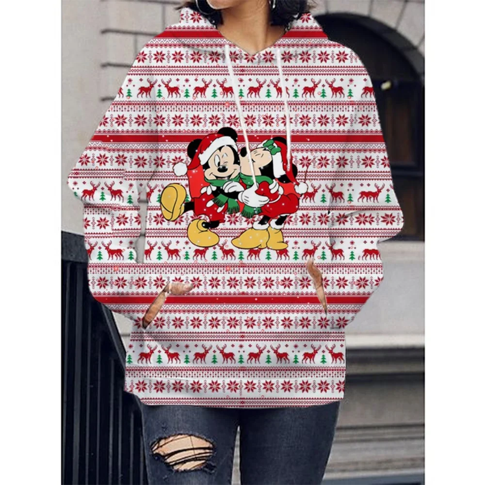 Disney Autumn Men Women Merry Christmas Hoodie Cute Cartoon Mickey Minnie Hooded Clothing Couple Fashion Coat Casual Streetwear