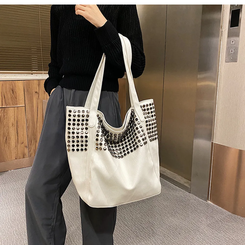 Casual bolsa feminina e bolsa de grande capacidade tote saco de alta qualidade senhora vintag macio couro do plutônio rebite sacos de ombro