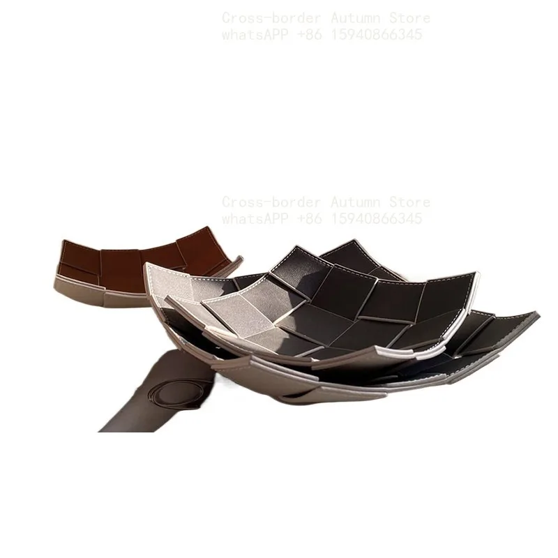 Nordic leather entrance key decorative tray household coffee table remote control sundries storage tray