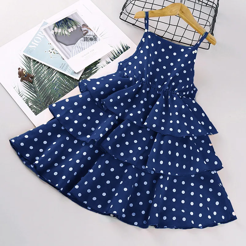 

Girls Dress Summer Children's Clothing2025New Style Big Kids Stylish Polka Dot Princess Strap Dress Wholesale