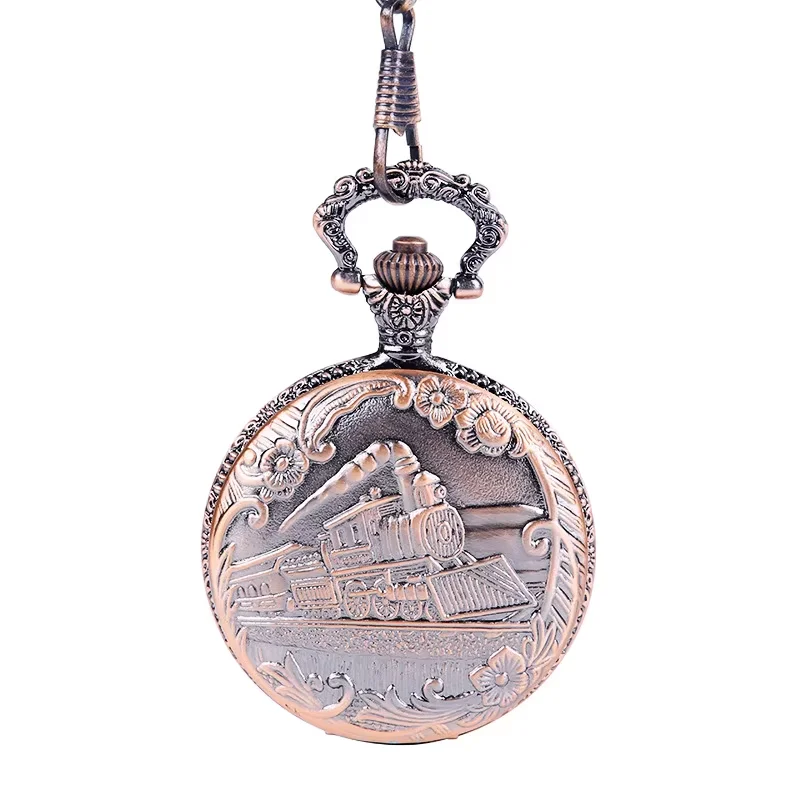 1054 Antico redRunning Steam Train Orologio da tasca Catena Abito in metallo Casual Uomo Donna Orologio da taschino Moda antica