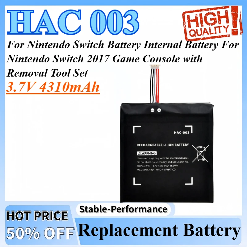 3.7V 4310mAh HAC 003 For Nintendo Switch Battery Internal Battery For Nintendo Switch 2017 Game Console with Removal Tool Set