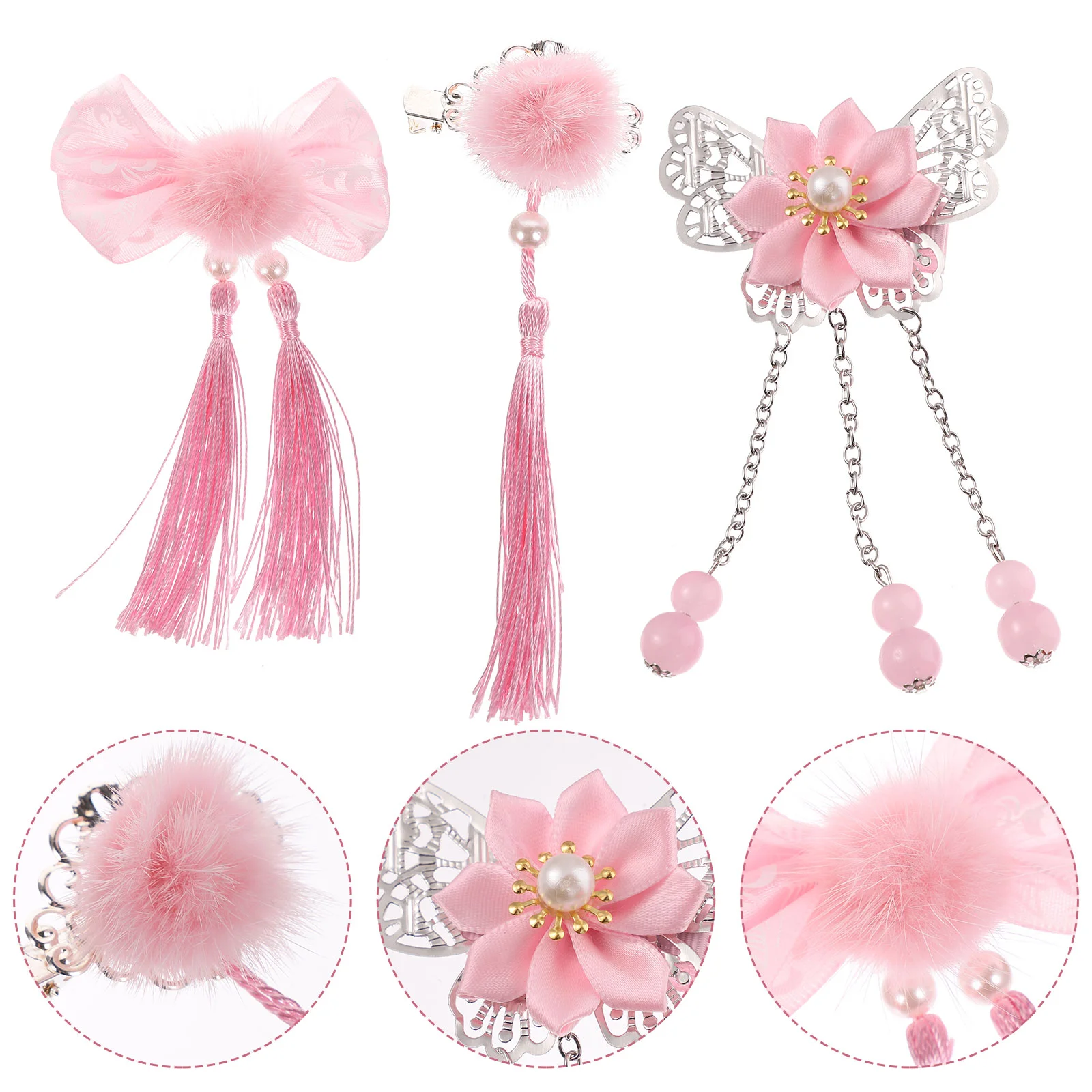 

Kimono Flower Hair Clip Children's New Year Clips Kids Tassel Hairpin Decor for Girls