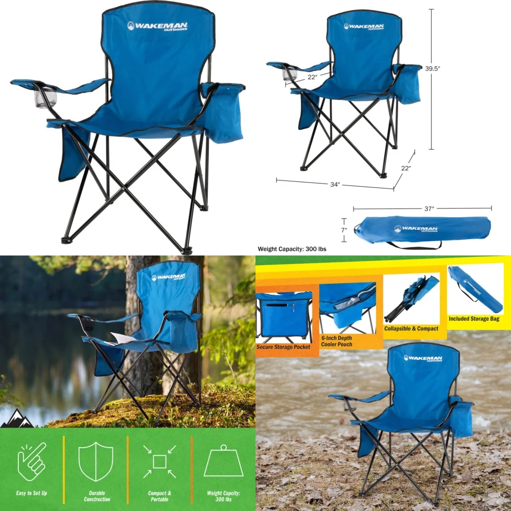 

camping chairOversized Heavy Duty Camping Chair Blue Foldable Outdoor Portable Lightweight Lawn Chair with Carry Bag for Hiking
