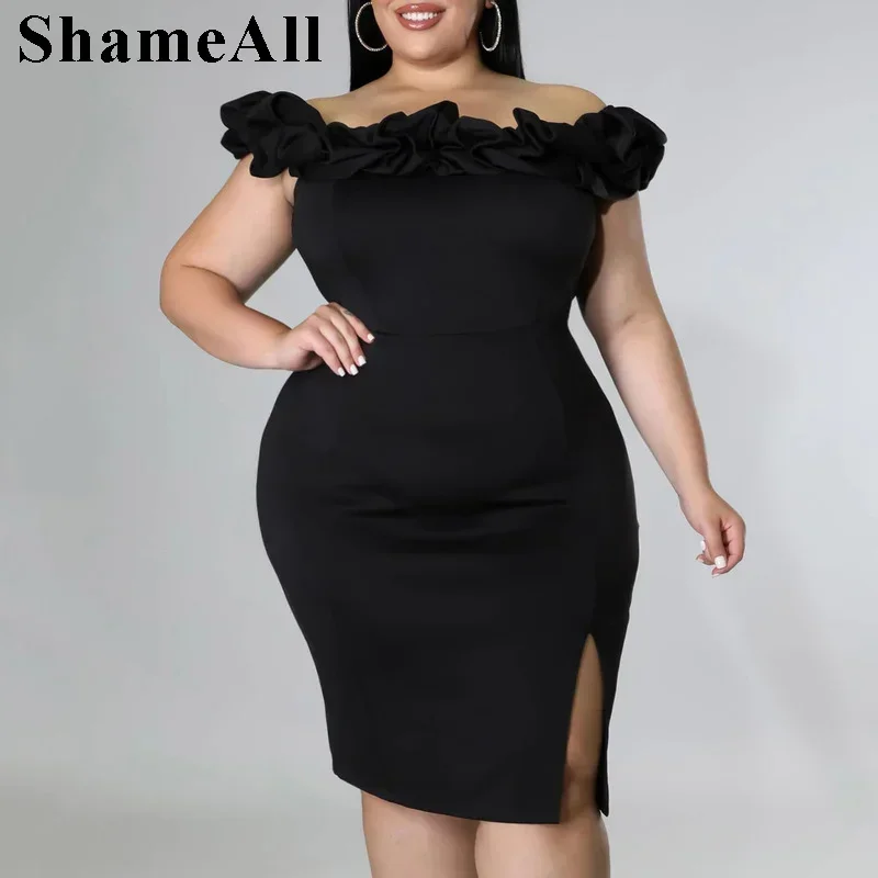 Vestido de fiesta con volantes y hombros descubiertos para mujer, de talla grande 4XL vestido de fiesta, sin tirantes, Espalda descubierta, vendaje