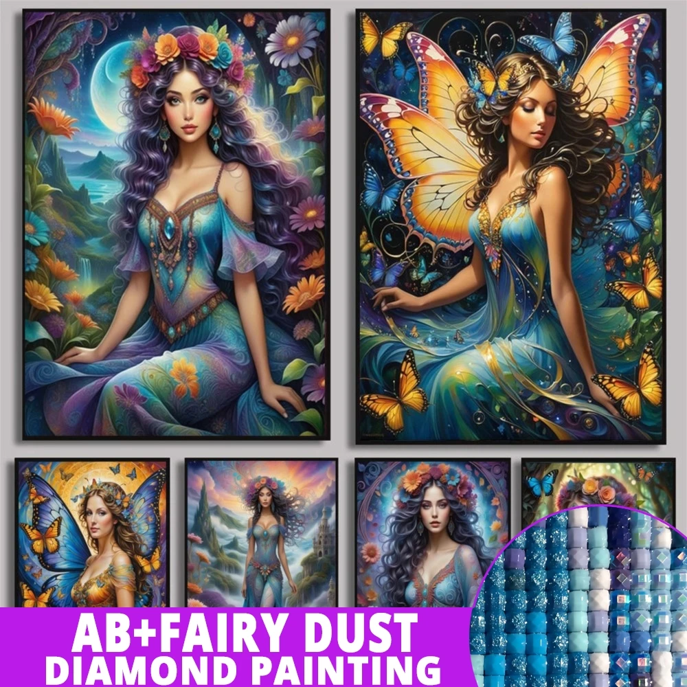 Fairy Dust AB 2024 New Diamond Painting Kit Fantasy Butterfly Fairy Flower Mosaic Cross Embroidery Creative Home Decoration Gift