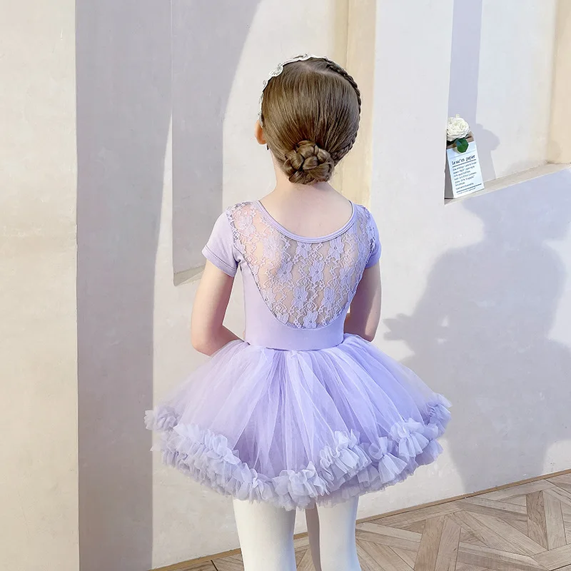 Robe de ballet pour filles, jupe d'entraînement pour enfants, costume justaucorps pour enfants, vêtements de danse classique AqTutu, manches courtes, été