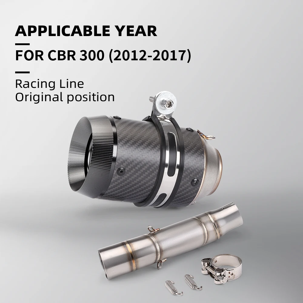 

Подходит для CBR300 CB300R 2012-2017, выхлопная труба мотоцикла, глушитель из углеродного волокна, Silp On Mid Link Pipe