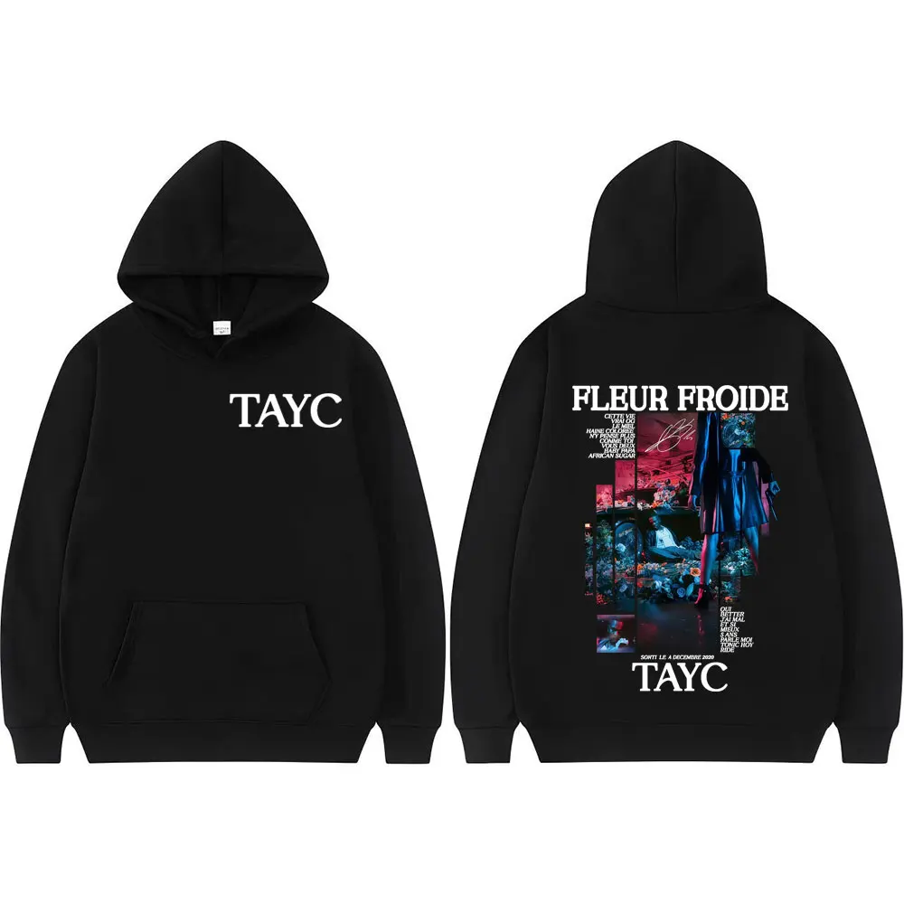 Sudaderas con gráficos del rapero Tayc Fleur Froide Album para hombre y mujer, Sudadera con capucha de música Pop Retro gótica a la moda, sudaderas con capucha informales de gran tamaño para hombre