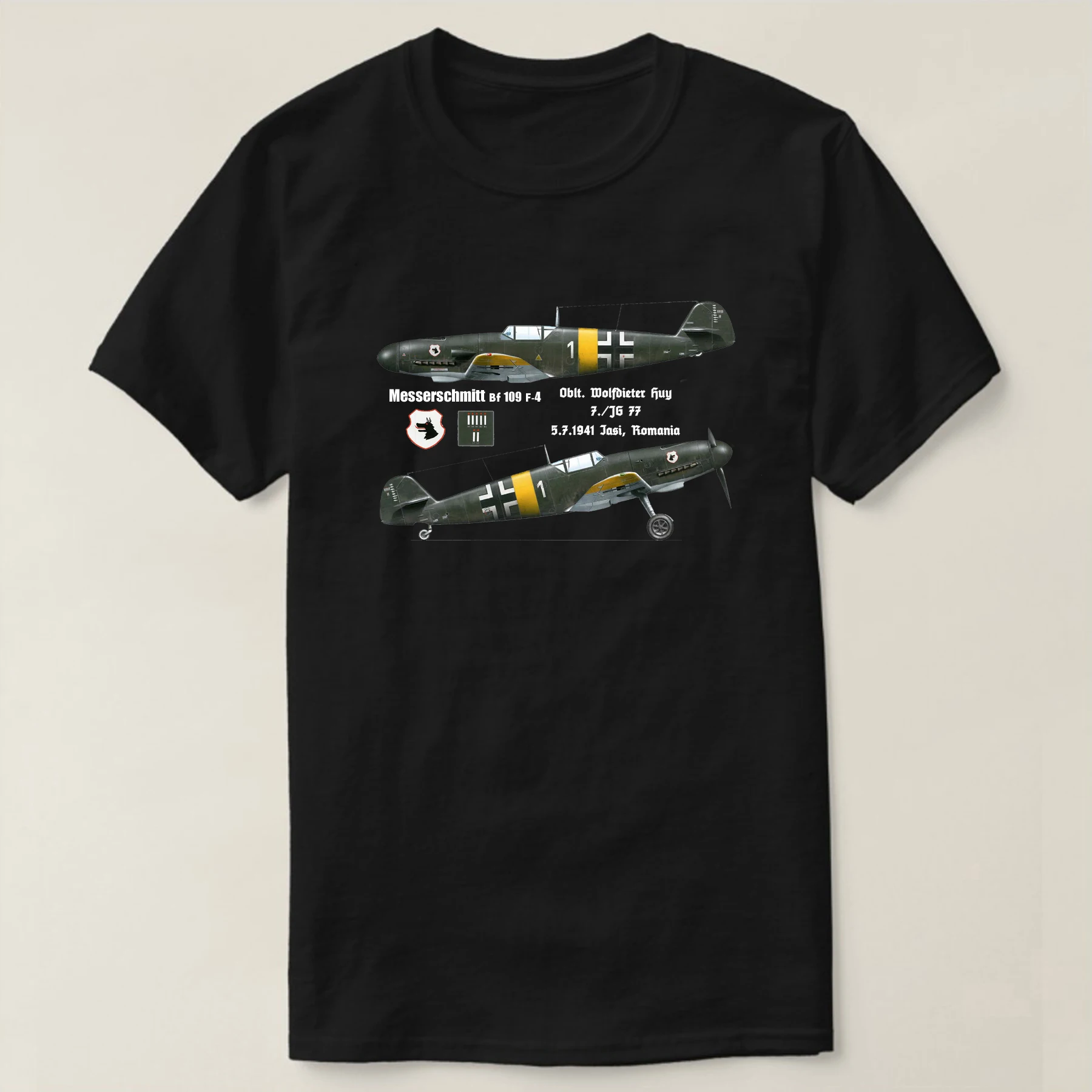 

Wolf-Dietrich Huy 7./JG77 Bf-109 F-4 Fighter T-Shirt Short Sleeve Casual 100% Cotton O-Neck Summer Mens T-shirt New