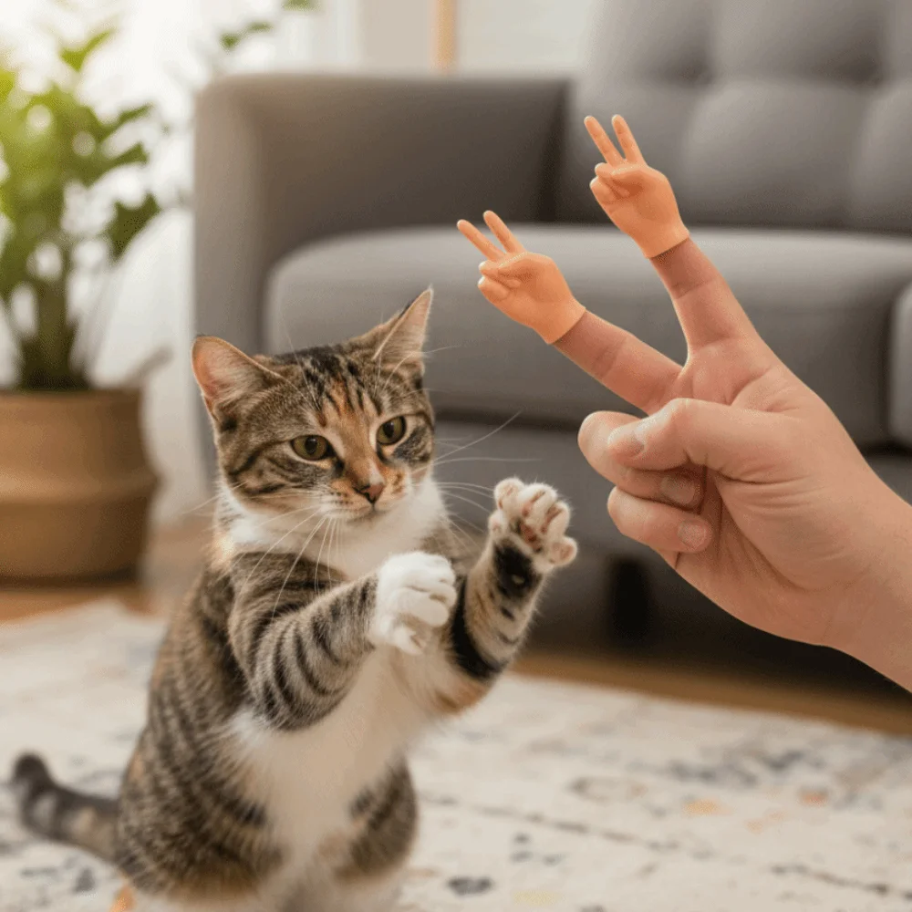 

3pcs/set Finger Sleeve Toy Bite Resistant Pet Finger Puppet Soft Mini Cat Finger Sleeve Funny Cat Massage Tool Interaction