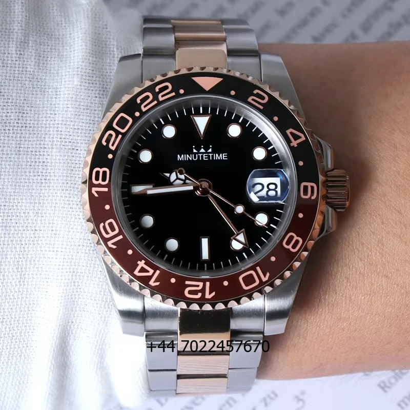 

MINUTETIME NH34 Watch Watch Mechanical Automatic Nh34 Dial 10Bar/100meter Waterproof Luxury Steel Rose Gold Wristwatch for Men