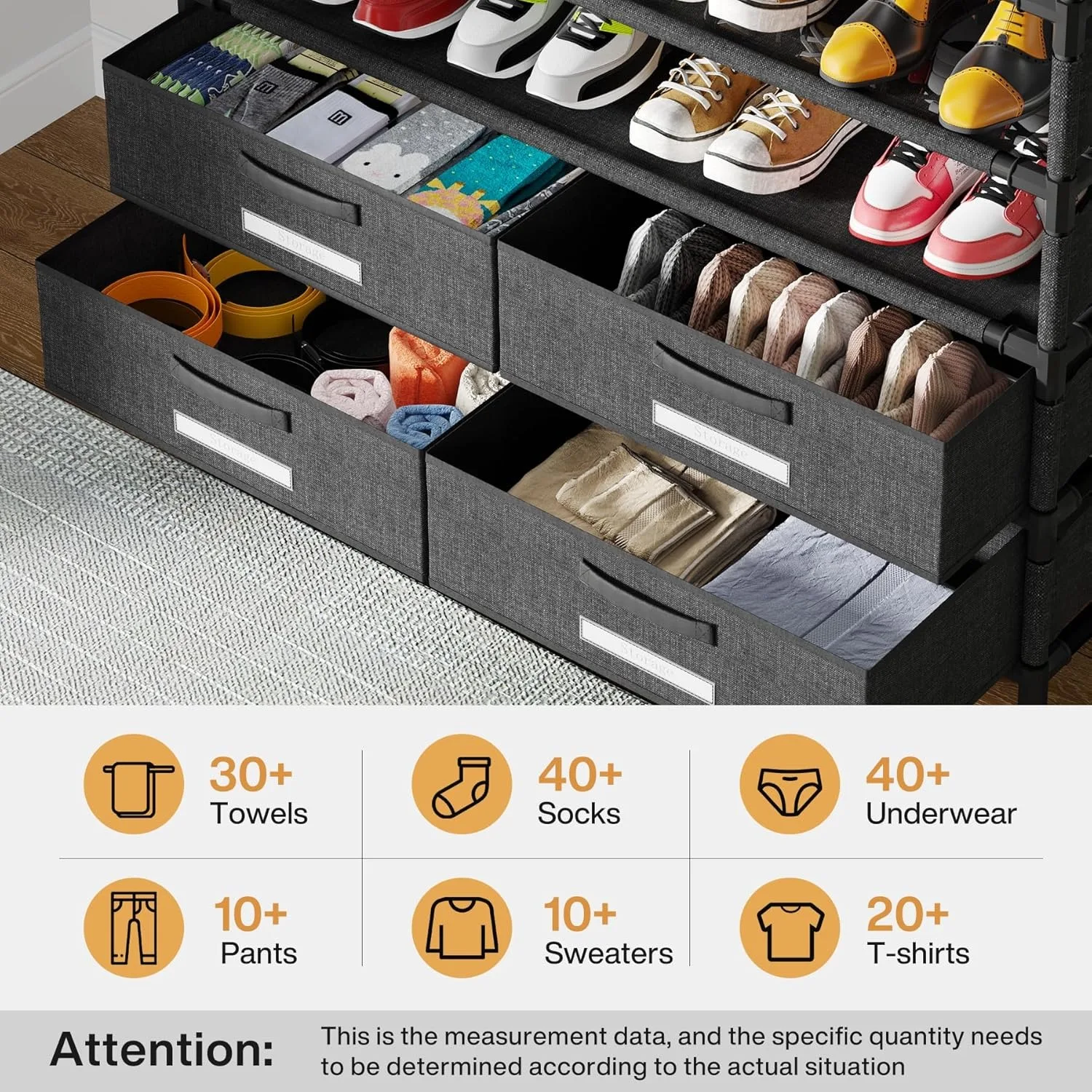 bookshelf with 4 Bins Drawers for Closet Entryway, Vertical Shoe Racks Free Standing wardrobes, clothes rack image 5