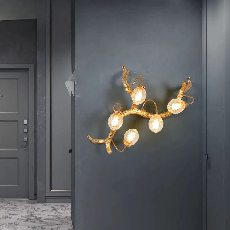 

Postmodern living room background wall light luxury copper bubble glass fruit wall lamp restaurant villa hotel lamp
