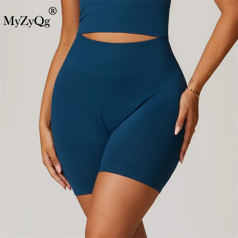 MyZyQg-Short de yoga sans couture taille haute pour femme, legging de fitness serré, pantalon de survêtement de course à l'extérieur, levage de la hanche, tuck fileté