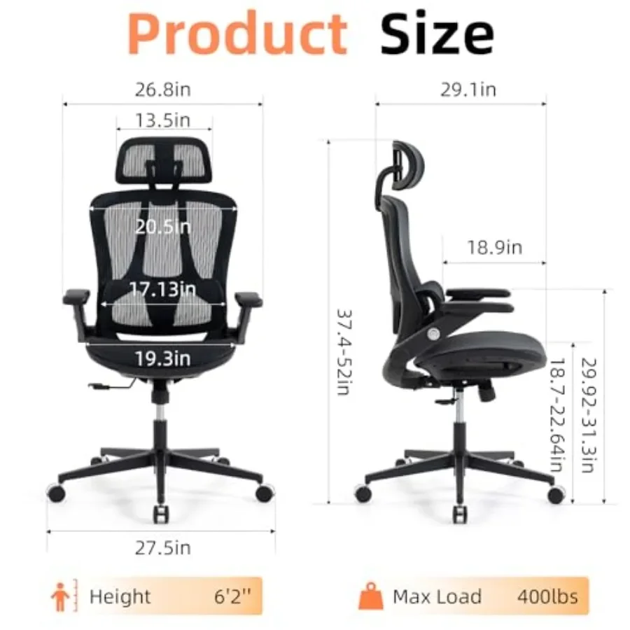 Ergonomic Full Mesh Office Chair for Home Office Use, Black Mesh Material, Black Color, 4D Adjustable Armrest and Customizable
