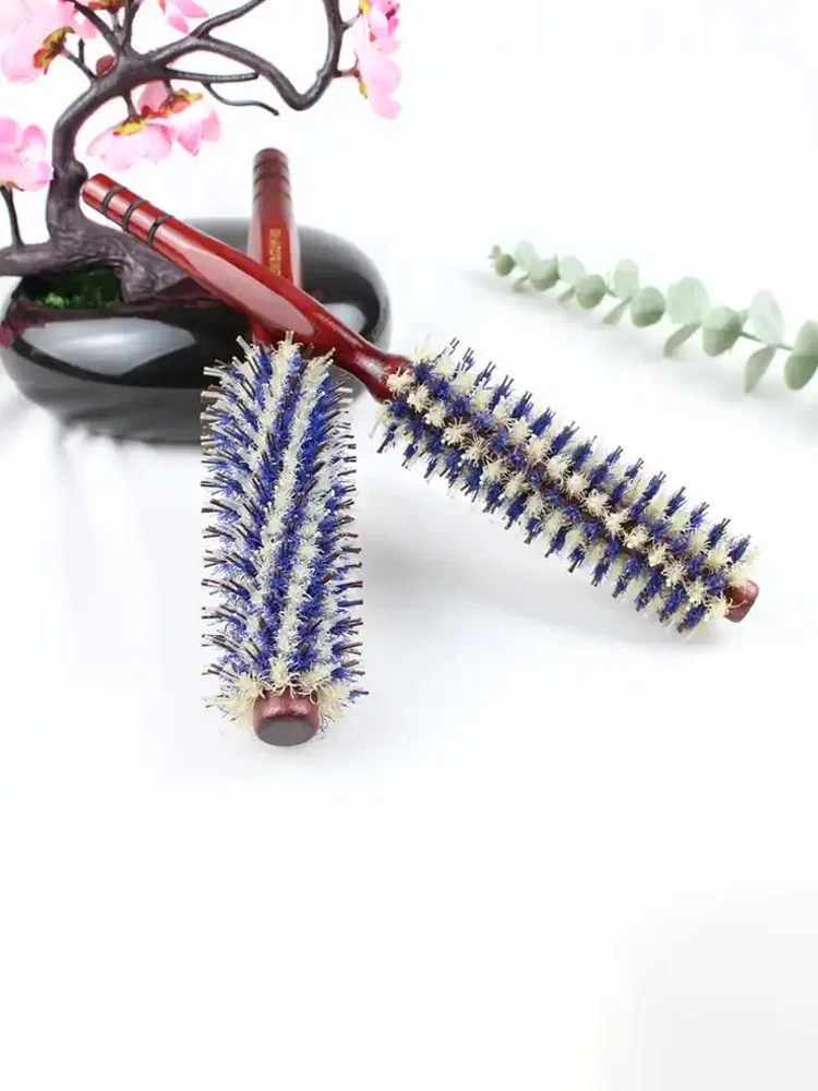 Barber Hair Straight Twill Roller Wood Handle Hairbrush Round Barrel Hair Comb for Women Blowing Curling Hair