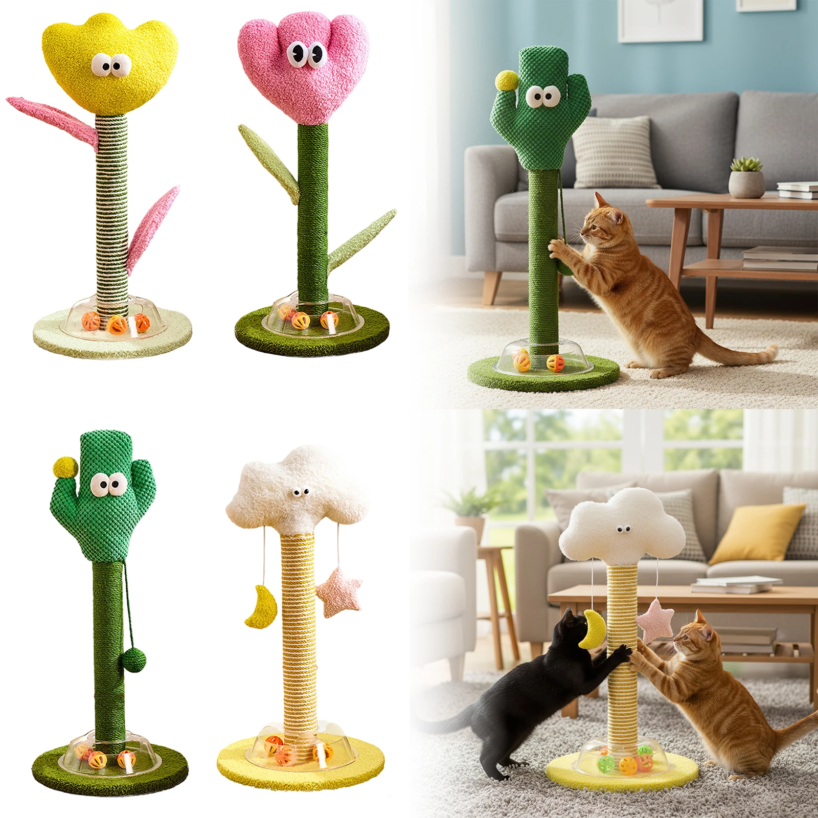 

Cat Scratch Post with Interactive Hanging Ball Natural Sisal Rope Cat Scratching Posts for Indoor Protect Furniture