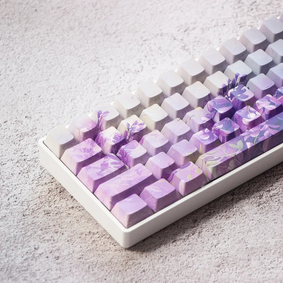 Lado gravado transparente PBT Keycaps Set, teclado mecânico, roxo, cereja perfil, 130 chaves, personalizado