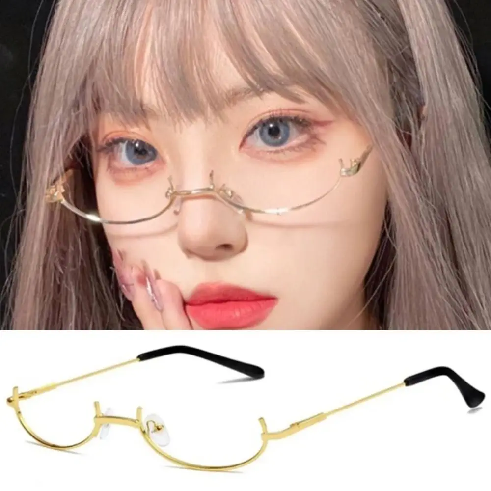 Kacamata Setengah Bingkai Y2K Tanpa Lensa Baru Kacamata Fashion Harajuku Chic Logam Kacamata Palsu Fotografi Vintage Anak Perempuan