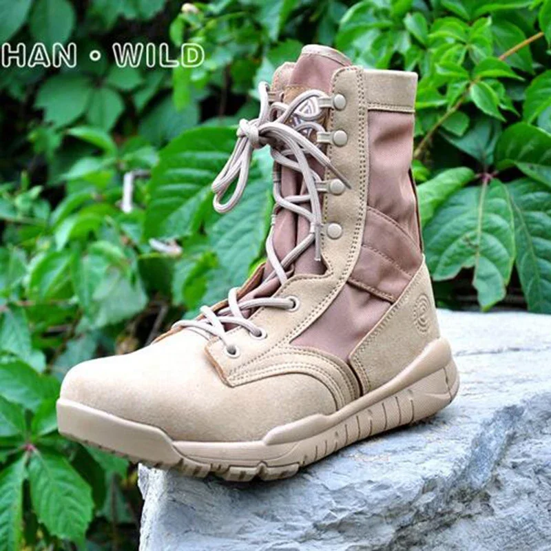 Summer Men Tactical Boots for Men Breathable Oxford Light Soft Desert Combat Shoes Men\'s Ankle Boot Canvas Punk Knee-high Boots