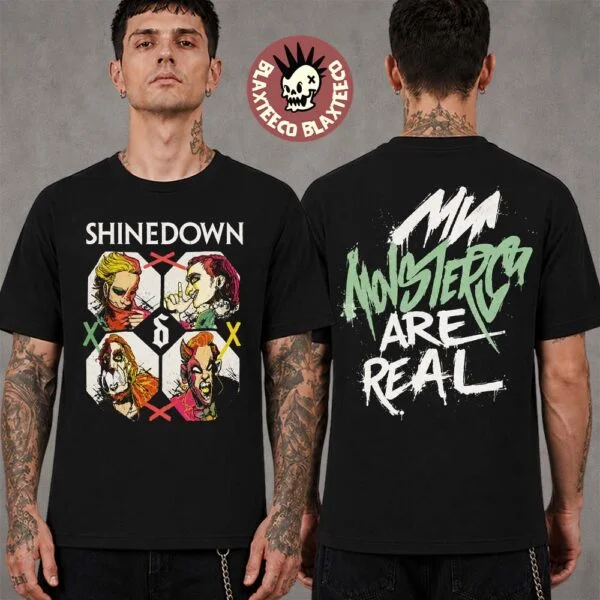 Shinedown Dance Kid's Second Season 2026 Tour Merchandise, Featuring A Comic-style Monster That Actually Exists, on A T-shirt