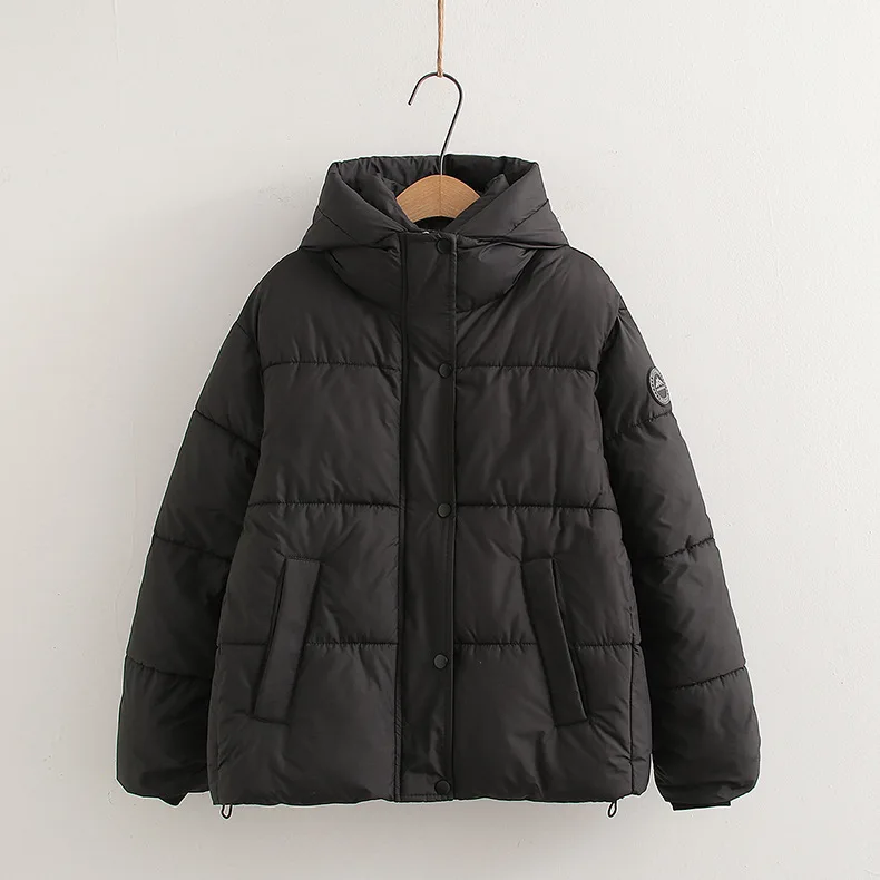 [مخزون جاهز] سترة نسائية شتوية سميكة ودافئة عالية الجودة من القطن سترات نسائية بأكمام مستديرة وقلنسوة وسترات صغيرة سميكة