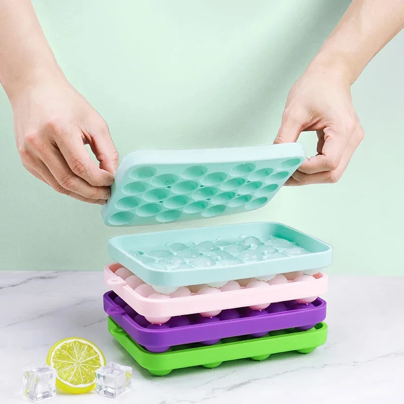 25-Gitter-Silikon-Eisgitter-Kugel-Eiswürfelform mit Deckel, Eis-Aufbewahrungsbox, leicht zu entformen, für Eisherstellung, Bar, Zuhause, Party, Küchenutensilien