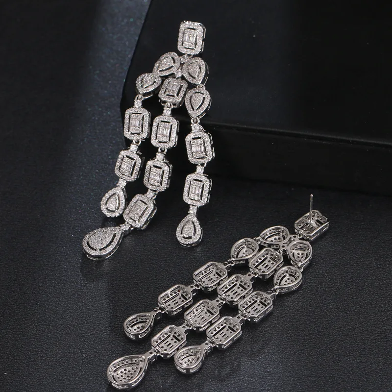 SUGO 2022 Summer Trend Exaggerated Luxurious Zircon Tassel Drop Earrings for Bride Wedding Dress Dazzling Jewelry Accessories