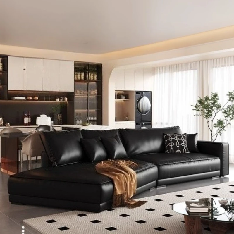 أريكة جلدية إيطالية بسيطة لغرفة المعيشة 2025 أرائك كرسي شمالية جديدة منتفخة سحابة مزدوجة Divano Soggiorno أثاث منزلي