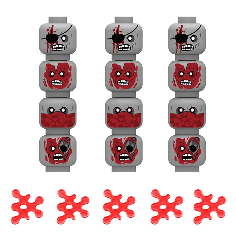 MOC Militär Zombie Verletztes Gesicht Zubehör Bausteine Armee Soldaten Figuren Kopf Emotionale Waffe Teile Mini Ziegel Spielzeug