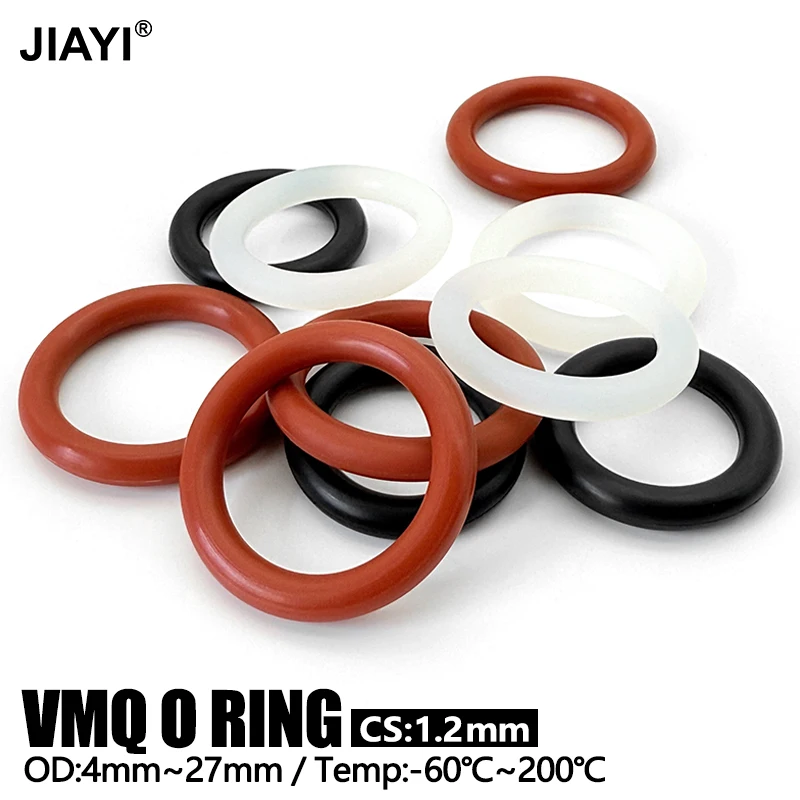 50/100Pcs VMQ Red Black White Silicone O-Ring OD4mm~27mm Thickness CS 1.2mm Ring Washer Gaskets Waterproof And Heat-Resistant