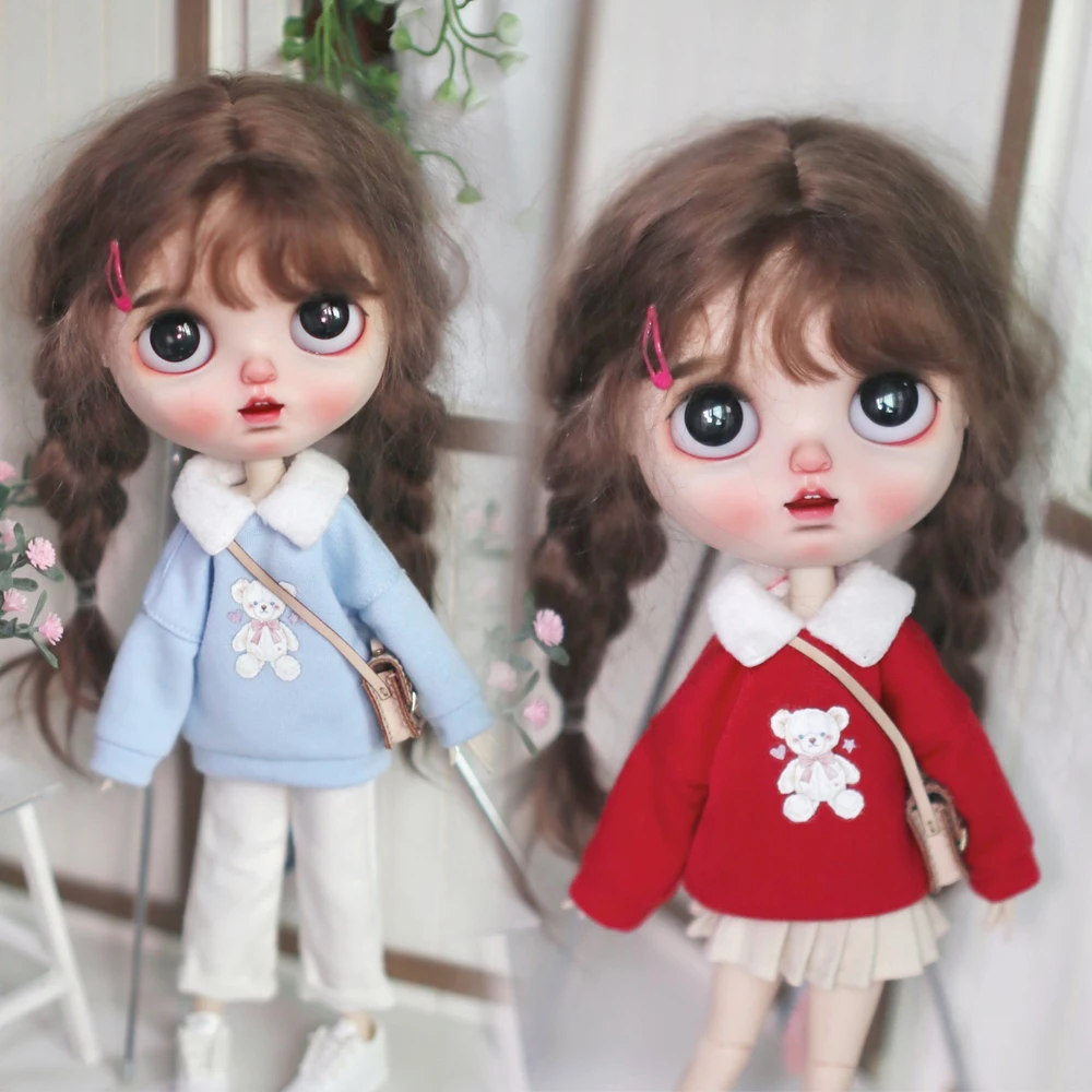 

H01-A050 children handmade toy 1/6 ob24 19 joints azone blyth doll clothes cute standing collar plush sweater 1pcs