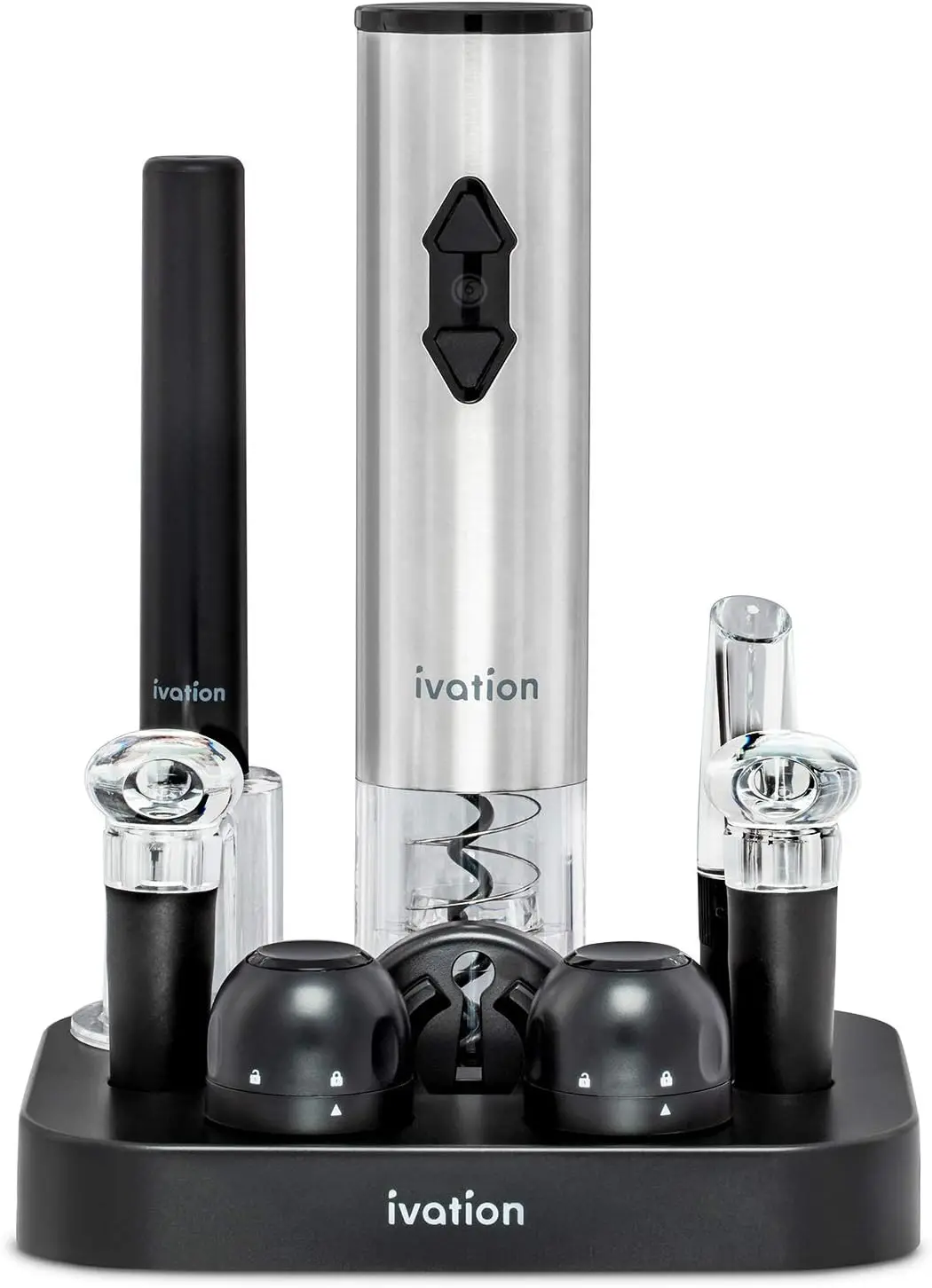 

9-Piece Wine Set | Electric Opener, Air Pump, Pourer with Aerator, Wine and Champagne Stoppers, Foil Cutter, and Stand.