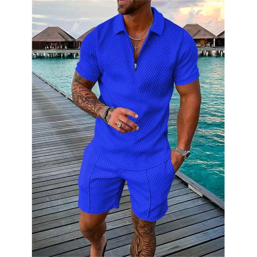 Summer Solid Color 3D Print Polo Shirts Shorts Sets Men\'s Fashion Oversized Short Sleeve Shirt Pants Male Set Suits Man Clothing