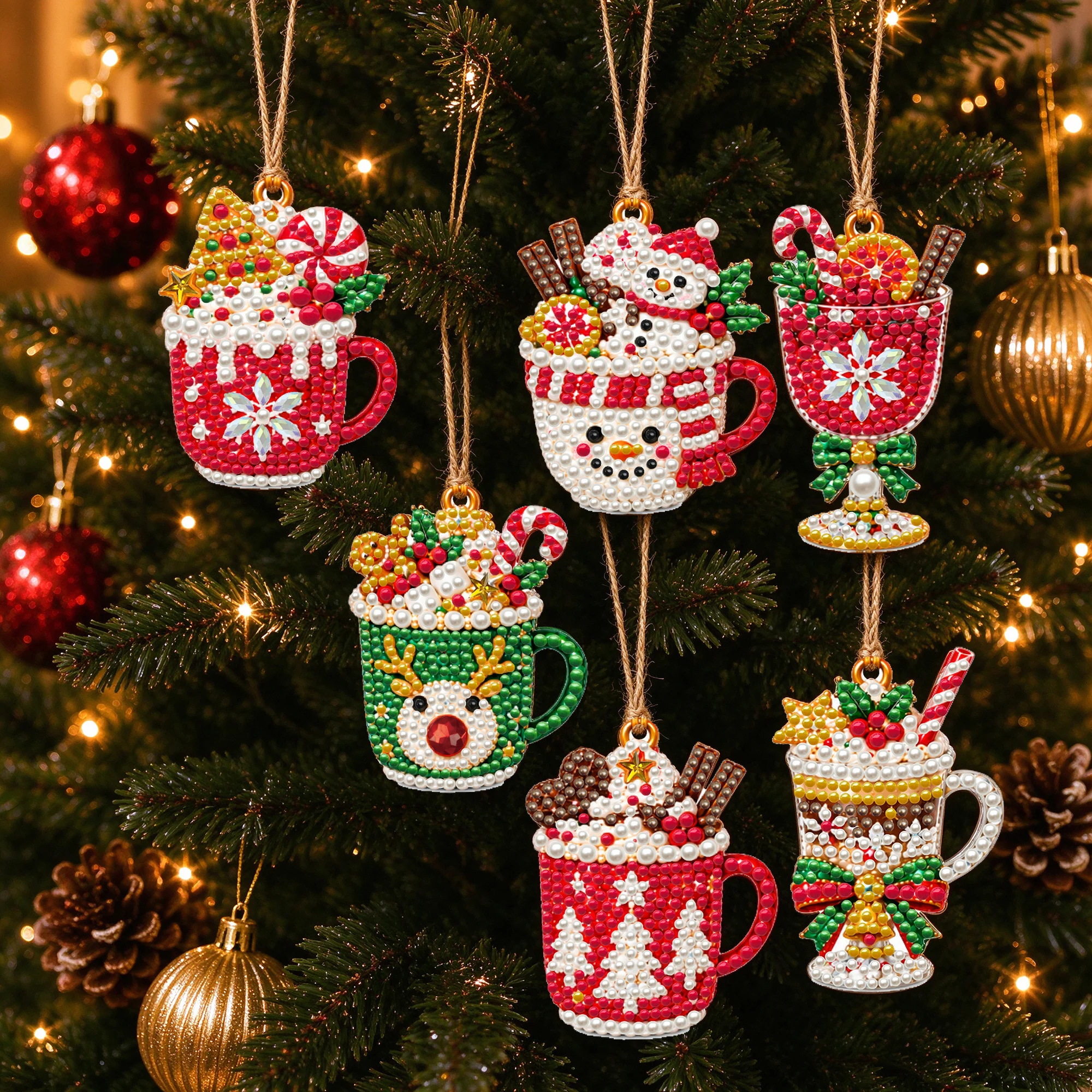 10Pcs Diamond Painting Christmas Ornaments with Multiple Themes DIY Pendant Toys Christmas Desserts Christmas Tree Decoration