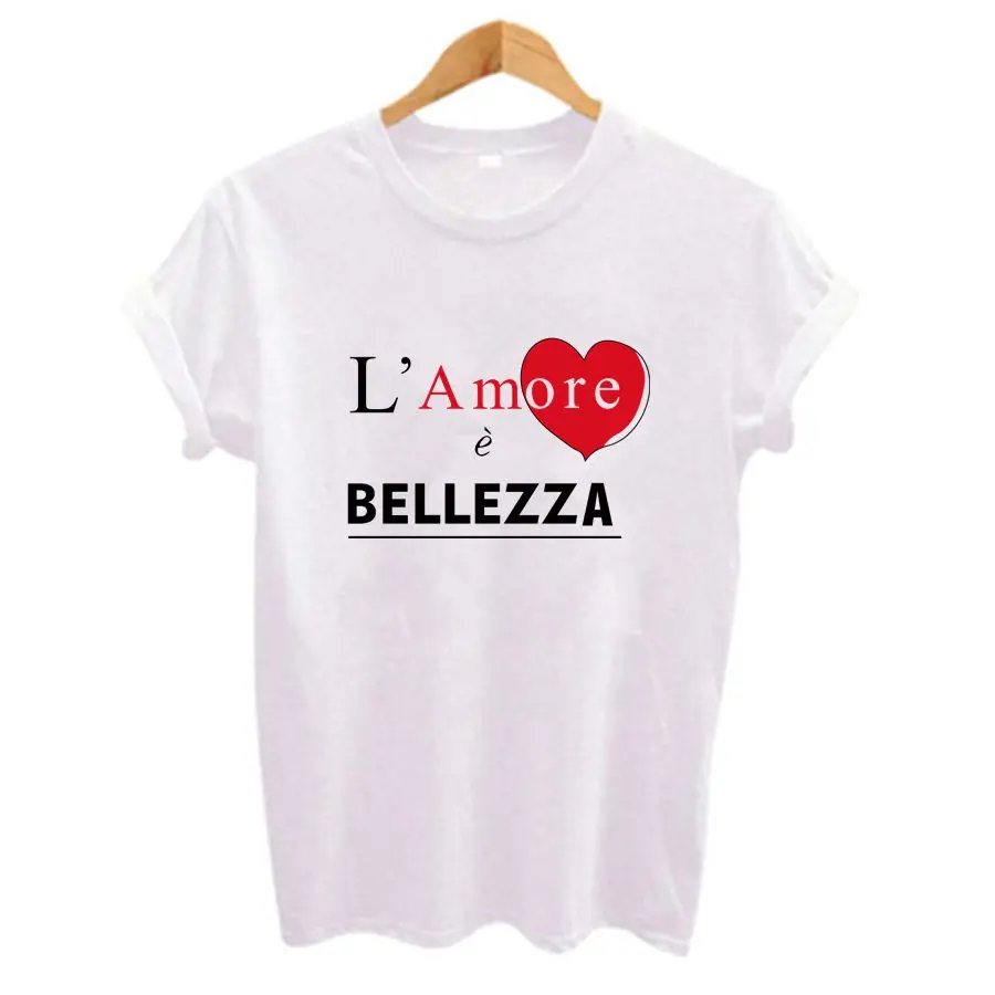 L'A more BELLEZZA-T-shirt da donna con stampa di lettere, manica corta casual estiva, maglietta a vita bassa con scollo a O, top bianchi, magliette da donna, HH641