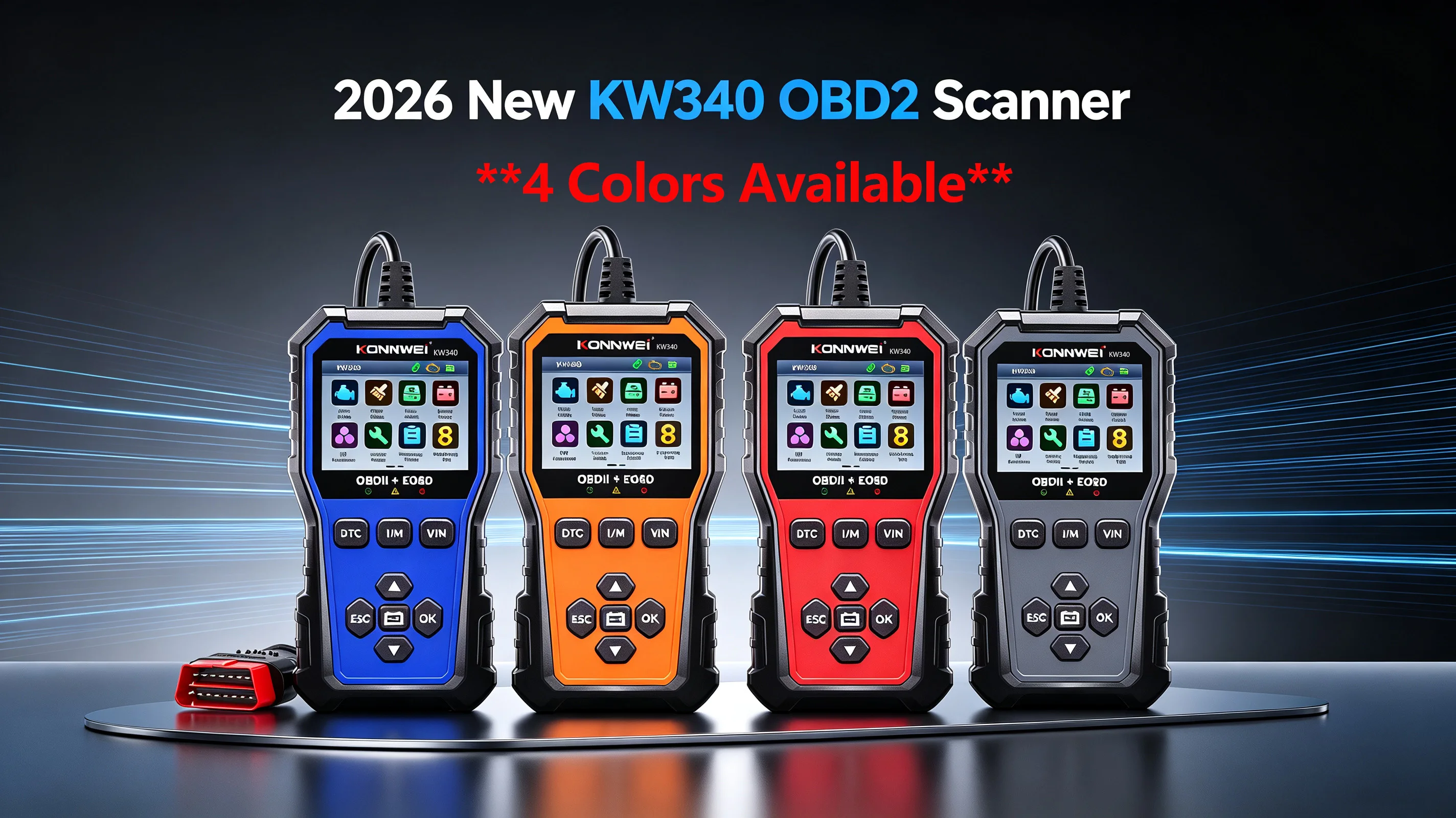 2026 KONNWEI KW340 Auto CAN OBD2 EOBD Scanner Diagnosegerät Motor- & Batterietest Fehlercode lesen Fehler löschen Echtzeit-Datenfunktion – Detail 1