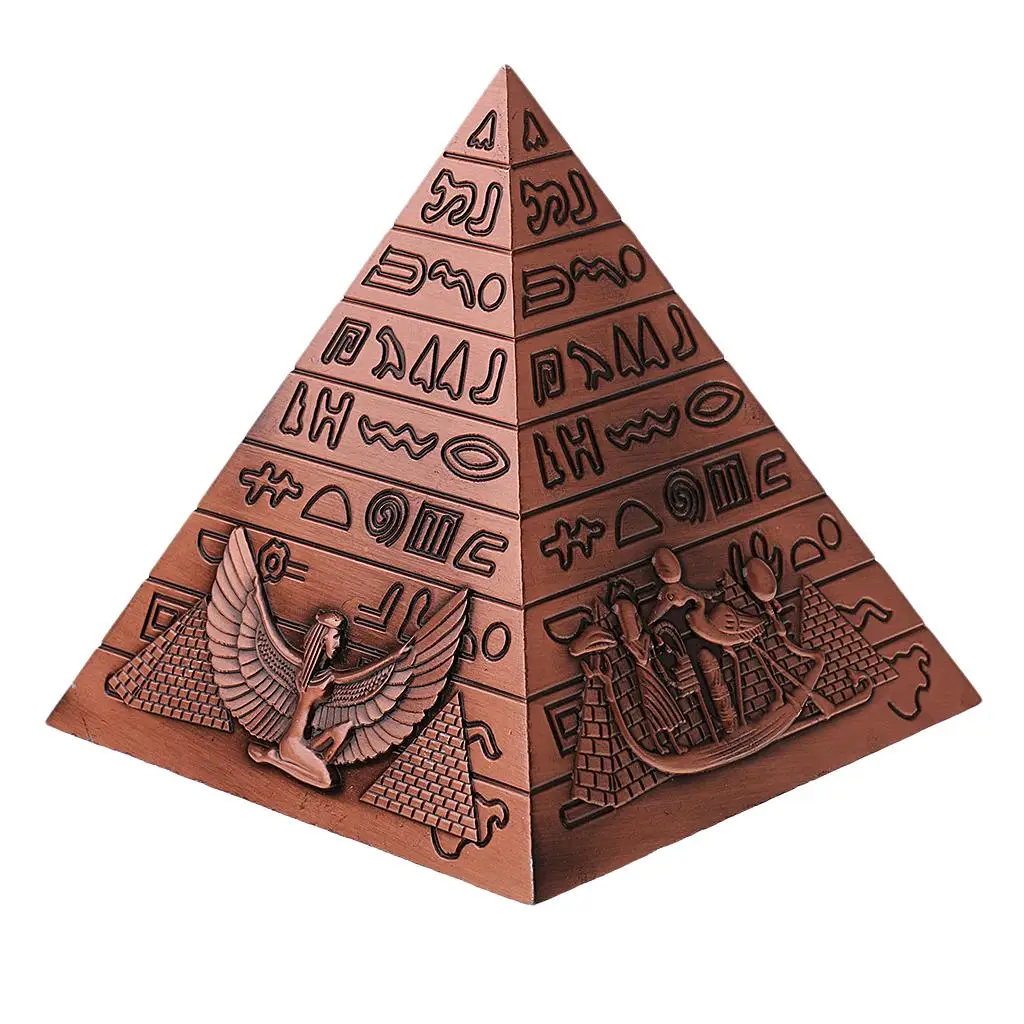 Modello di statuetta di piramidi con punto di riferimento in metallo vintage, modello di architettura, souvenir in rame