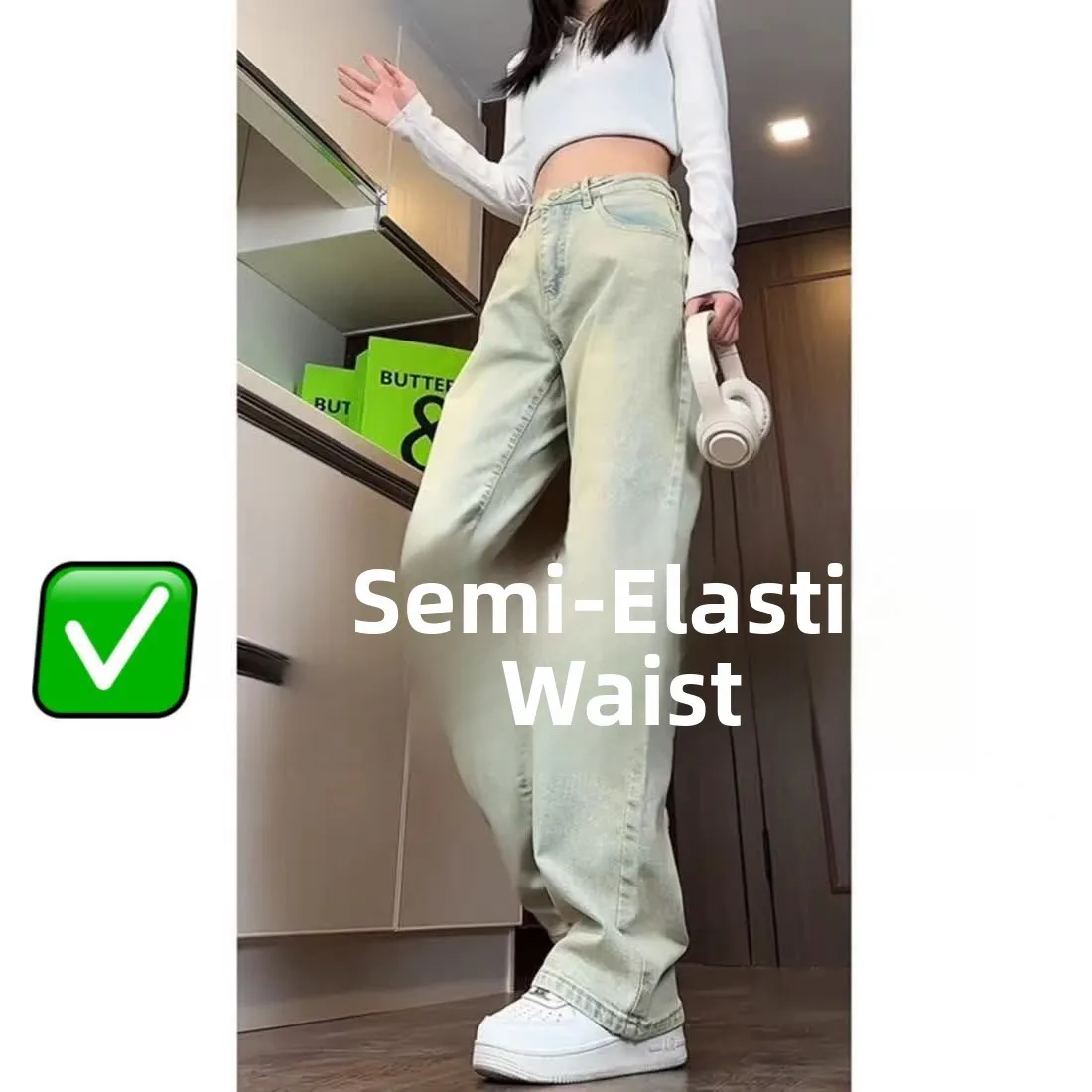 

Широкие джинсы с высокой талией, женские весенне-летние новые прямые брюки с легкой талией, джинсовые брюки для похудения, длиной до пола, модные