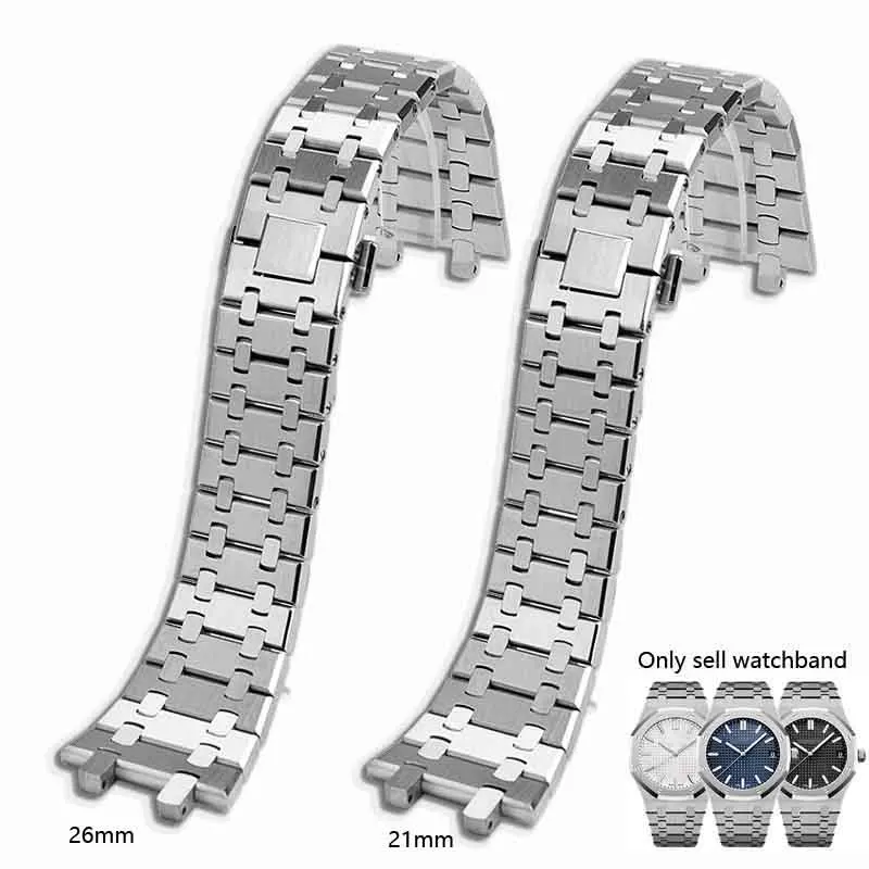 21 مللي متر 26 مللي متر حزام الساعات الرجال النساء كامل الفولاذ المقاوم للصدأ سوار ل AP رويال OAK 15400 26331 15500 حزام ساعة اليد للطي مشبك حزام