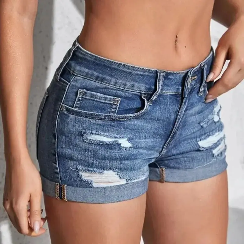 

Women's Split Denim Shorts Summer Beach Wild Fashion Sexy Mi High Waist Straight Leg PU Leather Jeans Ladies' Fashion Clothing