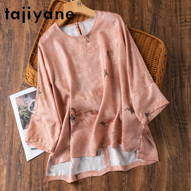 

TAJIYANE 100% Natural Mulberry Silk Women T Shirts O-Neck Loose T Shirt Casual Summer Silk Tops for Woman Clothing 2026 футболка